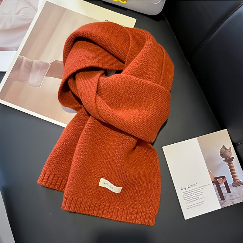 Fenna - 100% Wool Knitted Scarf in Solid Color