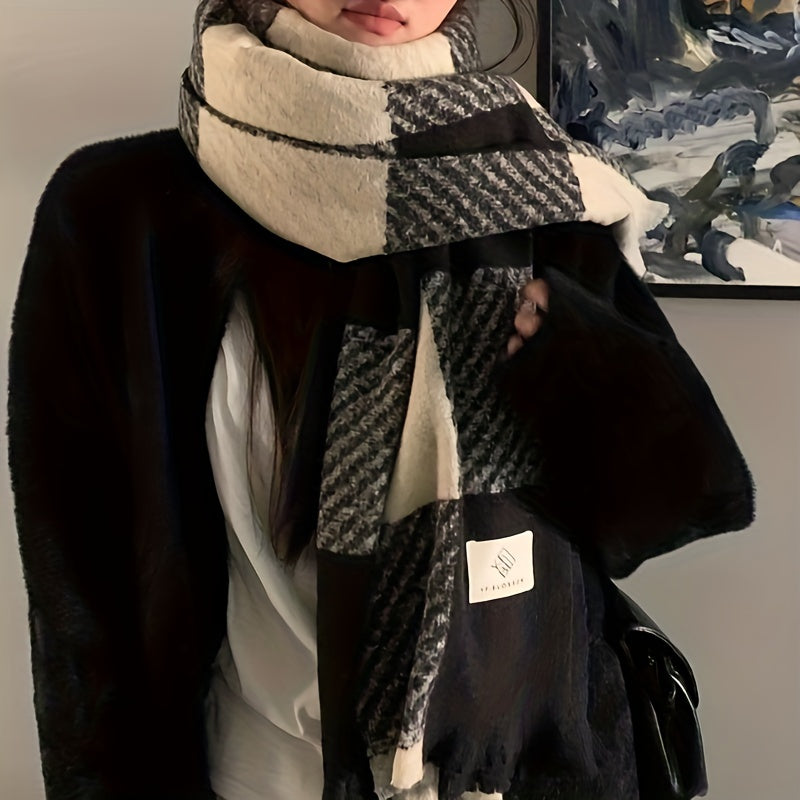 Liselotte - Fashionable Large Check Scarf With Fringes, Soft Warm Imitation Cashmere