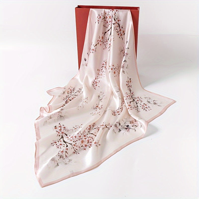 Fleur - Bright Pink Vintage Silk Scarf with Plum Blossom Print