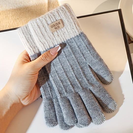 Sophie - Thick Knitted Touchscreen Gloves, College Style, Warm and Comfortable