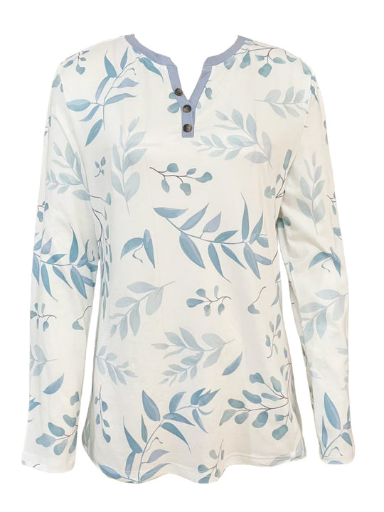 Femke - Casual T-shirt met Bladerenprint en Lange Mouwen | Voorjaar & Herfst | Damesmode