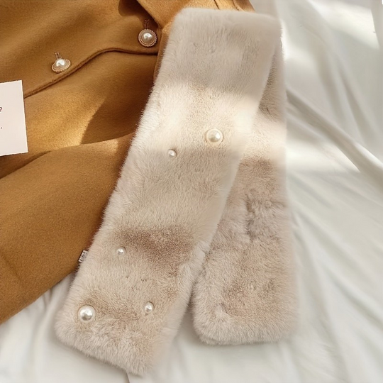 Margot - Luxury Plush Scarf with Faux Pearl Decoration