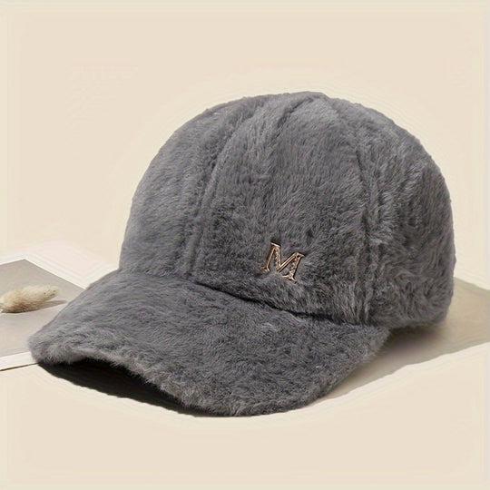 Iris - Winter Knitted Baseball Cap with Plush and Embroidered Detail