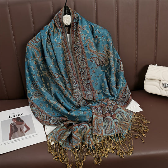 Marit - Luxury Paisley Cotton Blend Scarf with Fringes