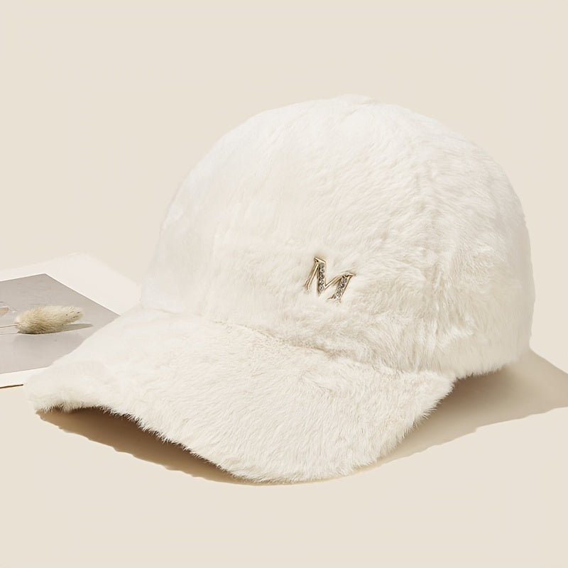 Iris - Winter Knitted Baseball Cap with Plush and Embroidered Detail