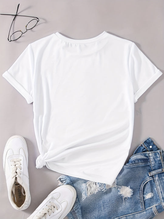 Femke - T-shirt with letter print and round neck, casual short sleeves 