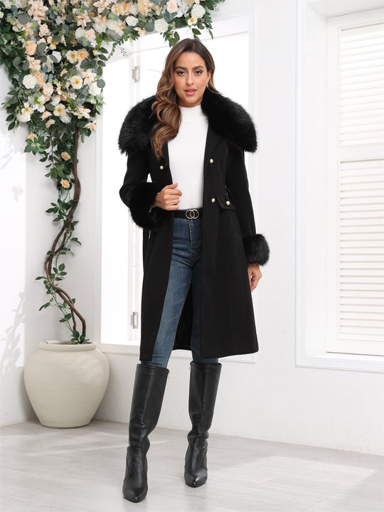 Femke - Elegant Long Women's Coat with Detachable Collar