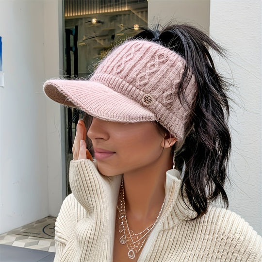 Iris - Cozy Knitted Ponytail Visor Cap for Fall and Winter