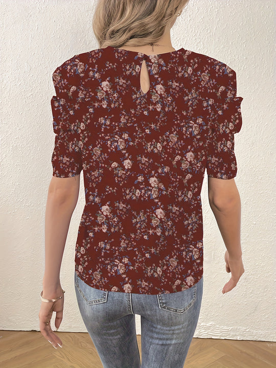 Fleur - Casual Bloemenprint Top met Ronde Hals