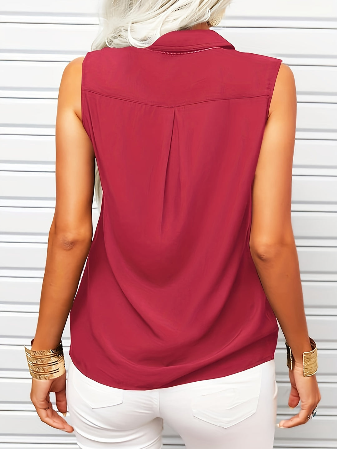 Lianne - Sleeveless V-neck Blouse with Buttons