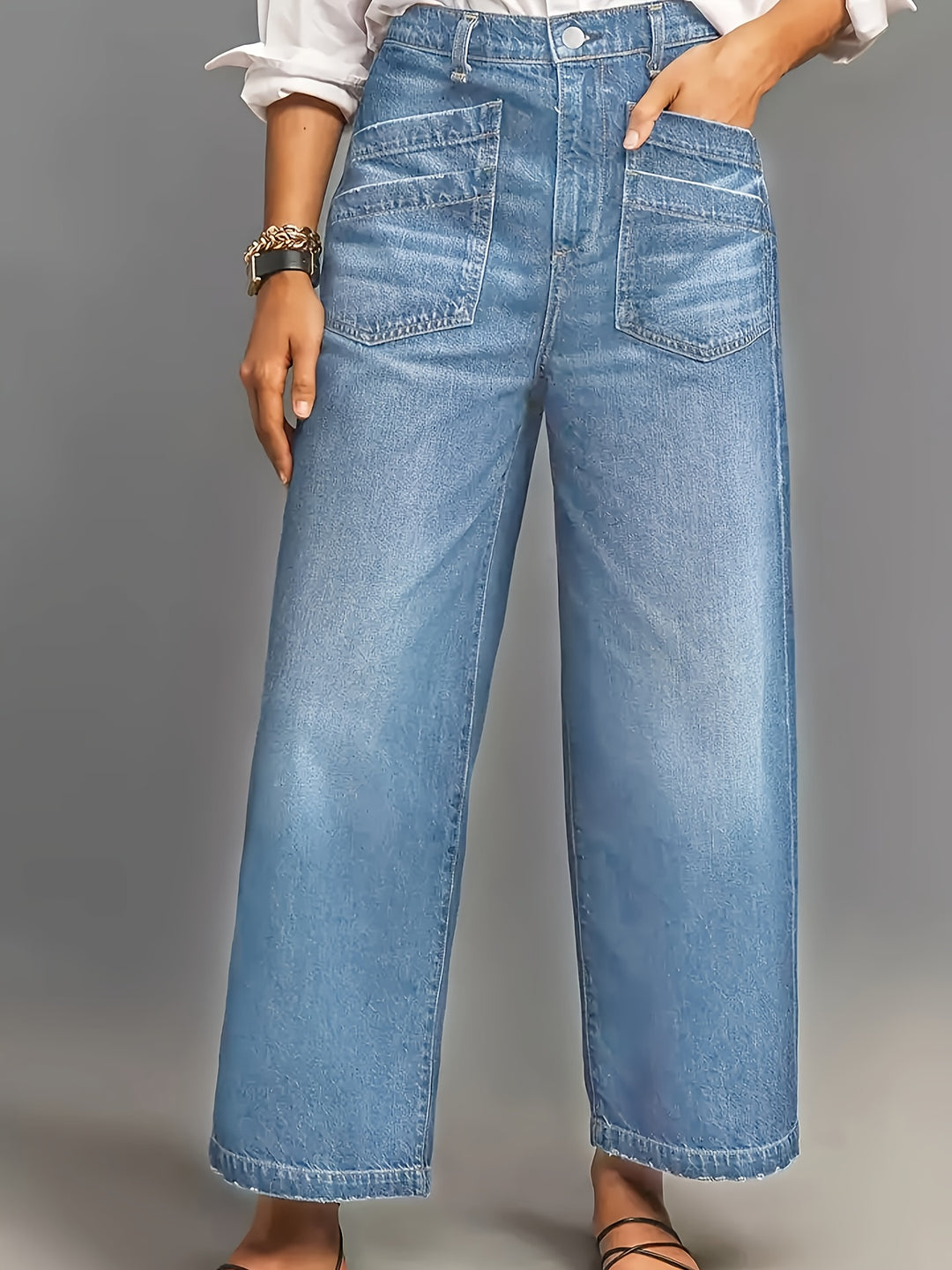 Femke - Vintage Wijde Pijp Cropped Jeans Met Knoopsluiting