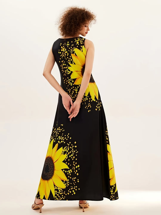 Femke - Vintage Mouwloze Maxi-jurk met Bloemenprint en Zak