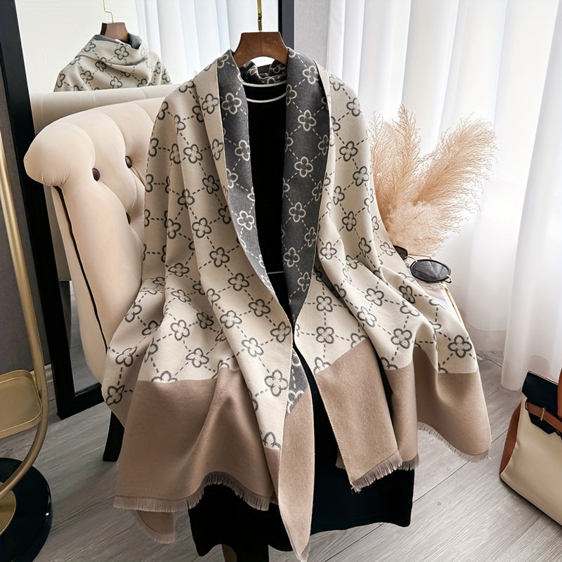 Yara - Dubbelzijdige Bloemensjaal met Franjes