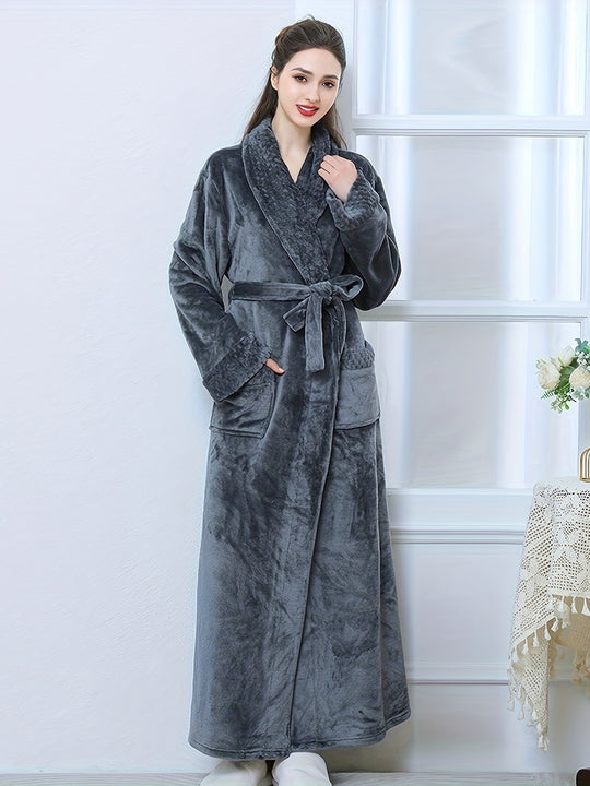 Julia - Winter Flannel Bathrobe with V-Neck and Pockets