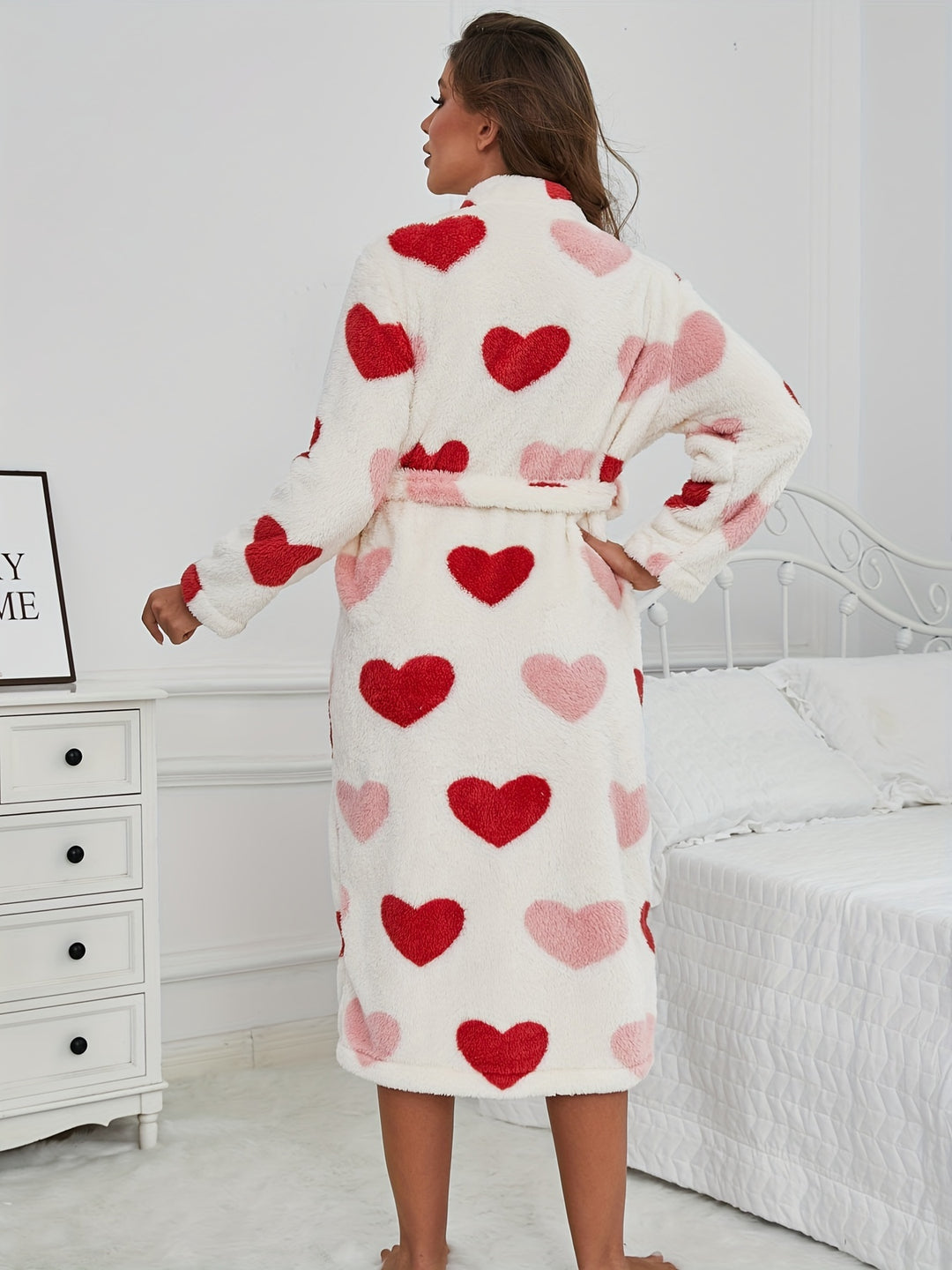 Sophie - Winter Dressing Gown with Heart Print and Belt