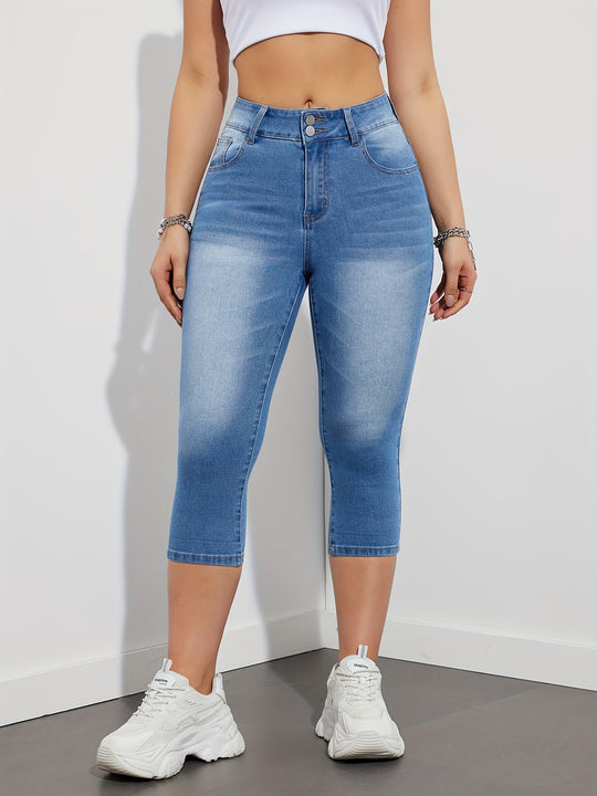 Julia - Slim Fit Denim Capri Jeans met Kettingdetail