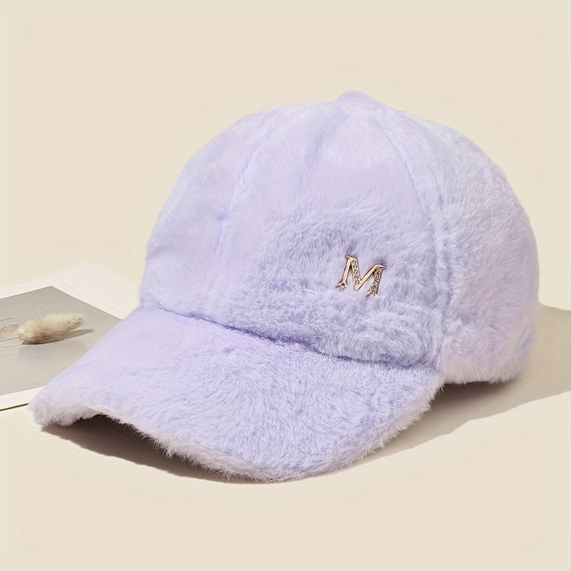 Iris - Winter Knitted Baseball Cap with Plush and Embroidered Detail