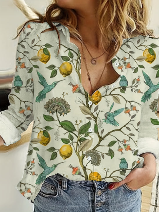 Eveline - Stijlvolle Lapel Blouse met Print en Knopen