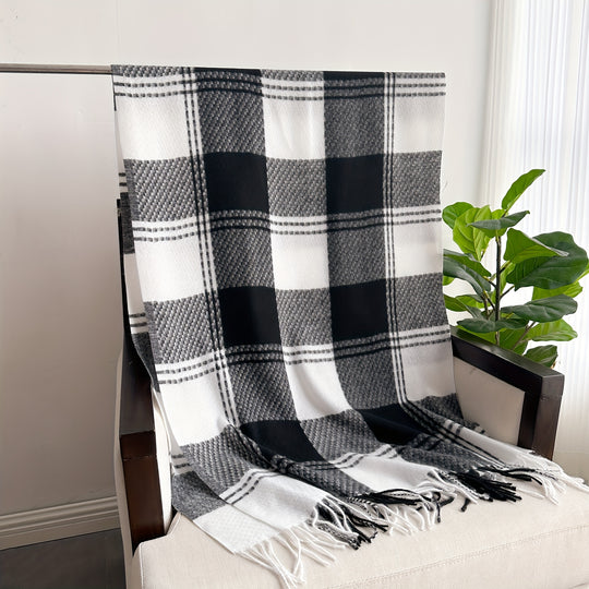 Marieke - Elegant Checked Scarf with Fringes, Warm &amp; Stylish for Fall/Winter