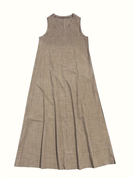 Elise - Plain V-Neck Maxi Dress For A Casual Style