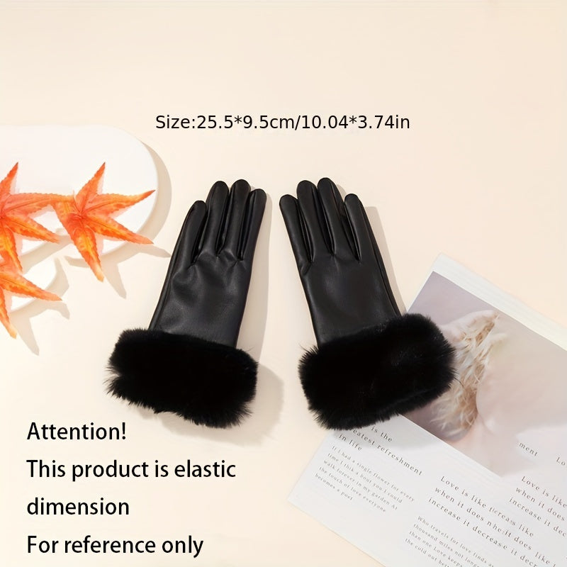 Isabelle - Elegant PU Leather Gloves with Faux Fur Cuffs