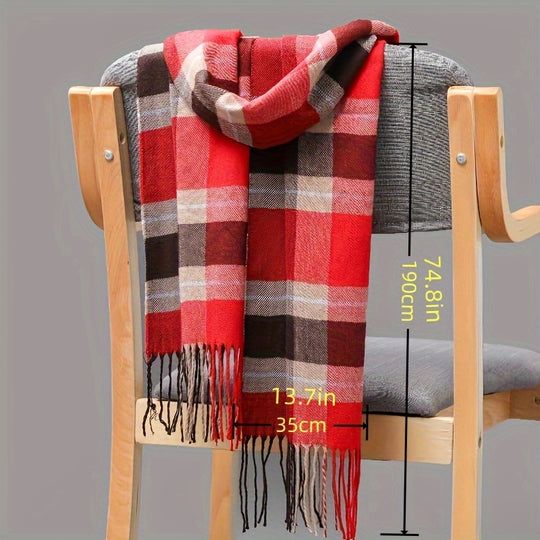 Anouk - Men's Scarf in Imitation Cashmere with Checked Pattern and Fringe Hem