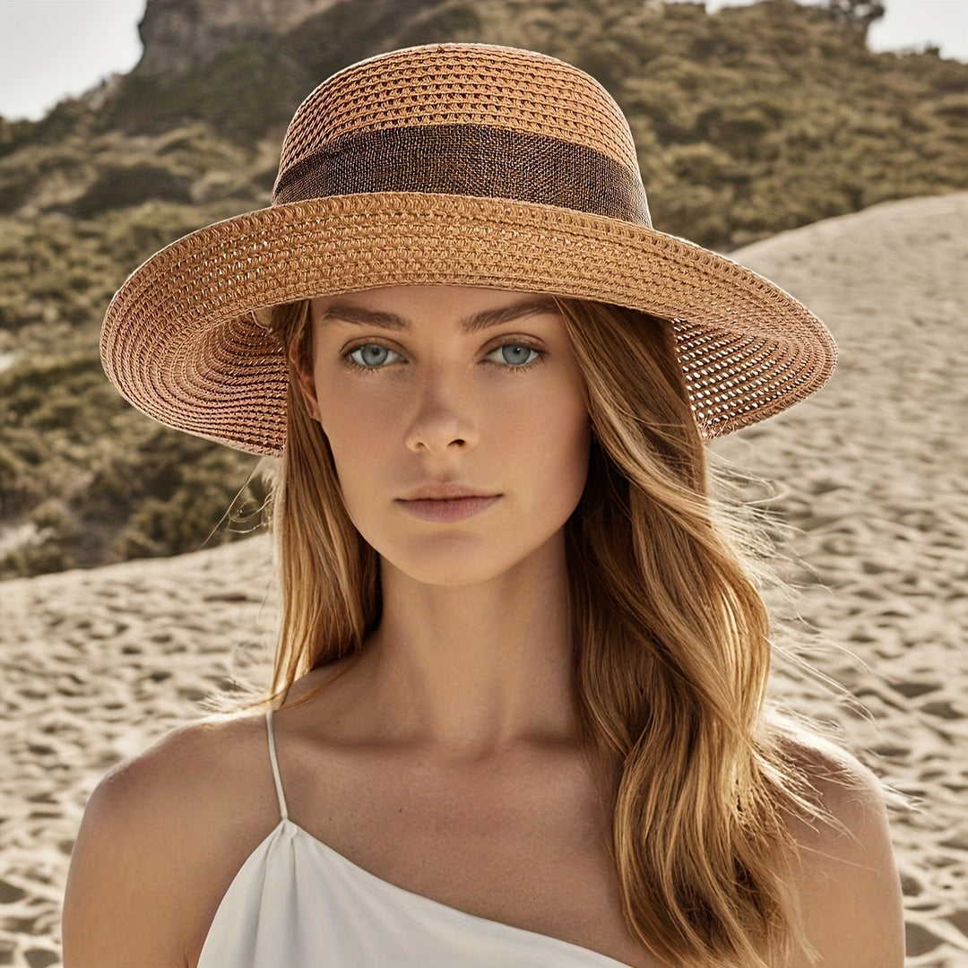 Elvira - Bohemian Style Sun Hat with Bow Decor and Sun Protection