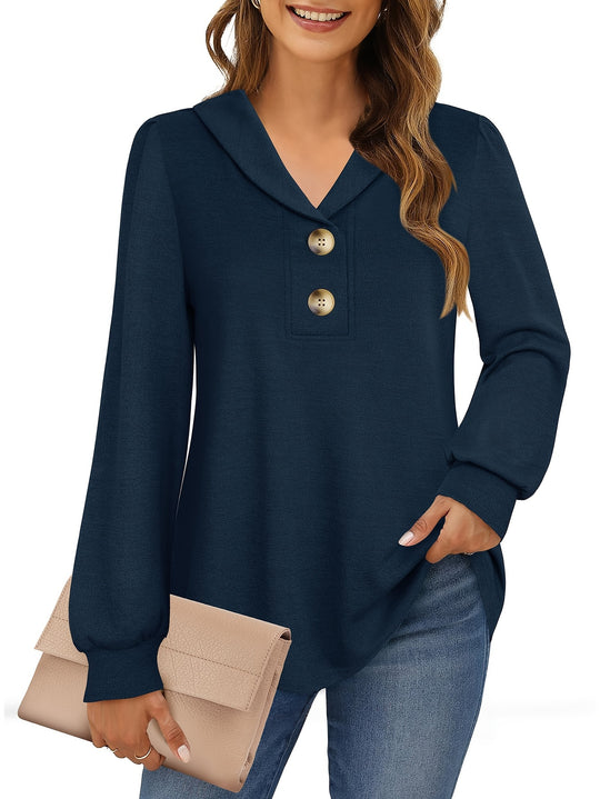 Lotte - Elegant Tunic with Long Puff Sleeves and V-Neck | Perfect for Work and Casual