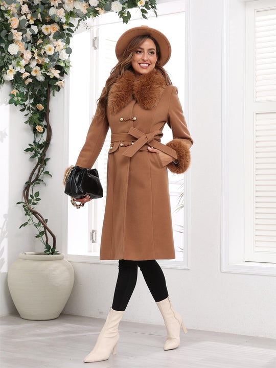 Femke - Elegant Long Women's Coat with Detachable Collar