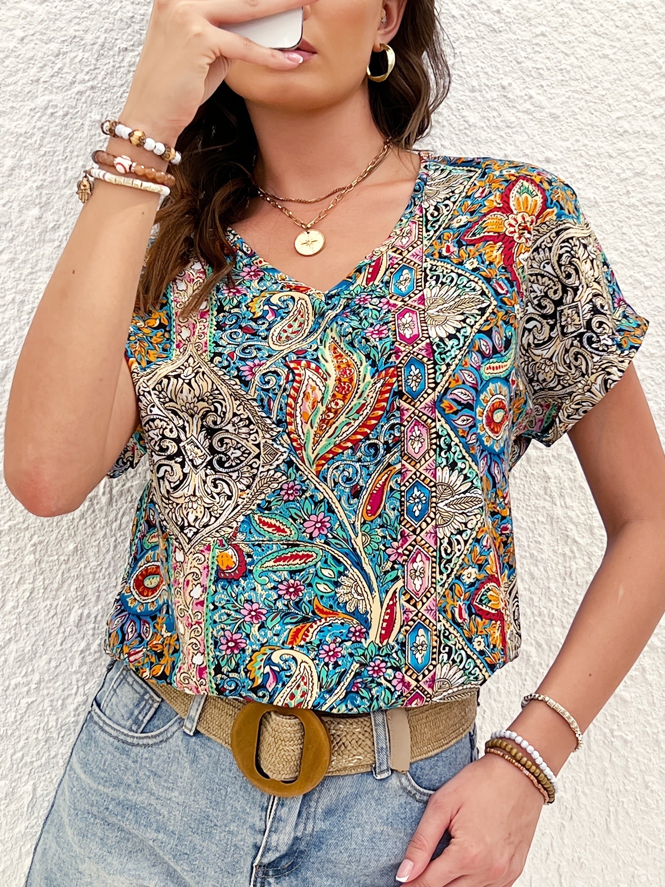 Esmée - V-Hals Paisley Print Blouse | Stijlvolle All-Season Dames Top