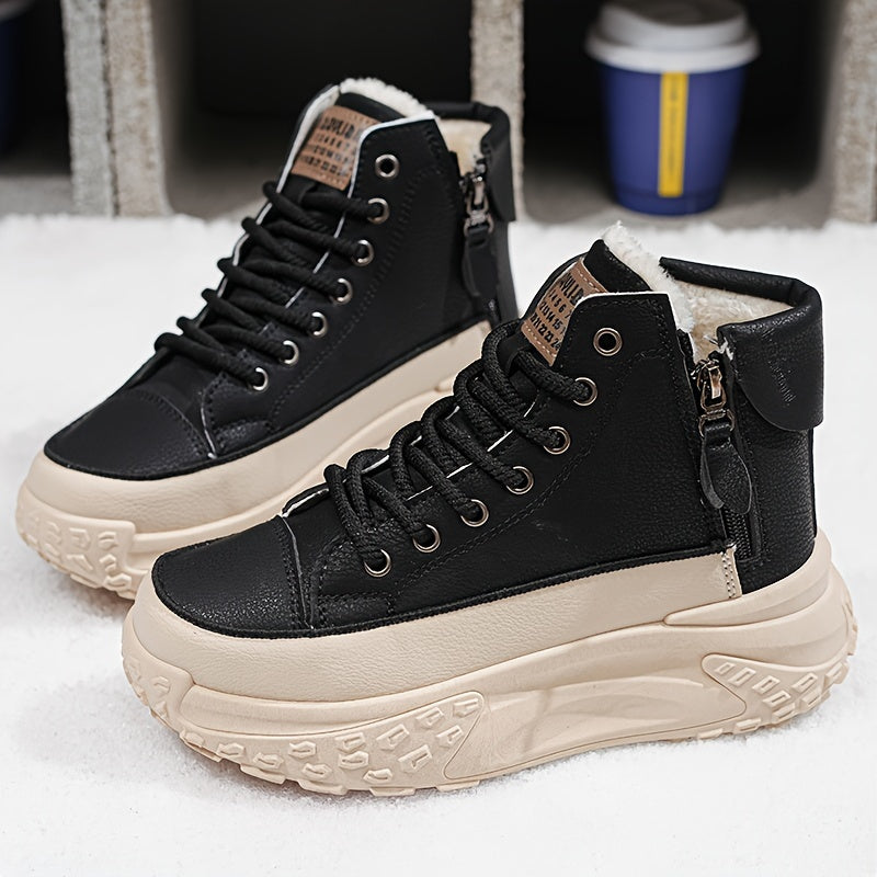 Livia - Dames Effen Pluche Laarzen, Platform, Lage Hak, Antislip Warme Winterlaarzen