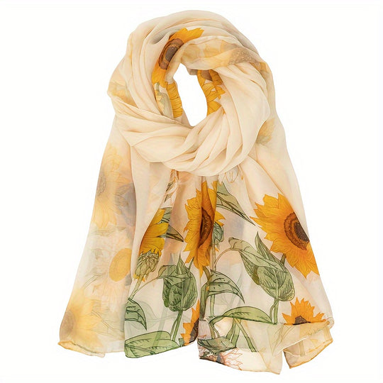 Elise - Elegant Silk Scarf with Sunflower Print