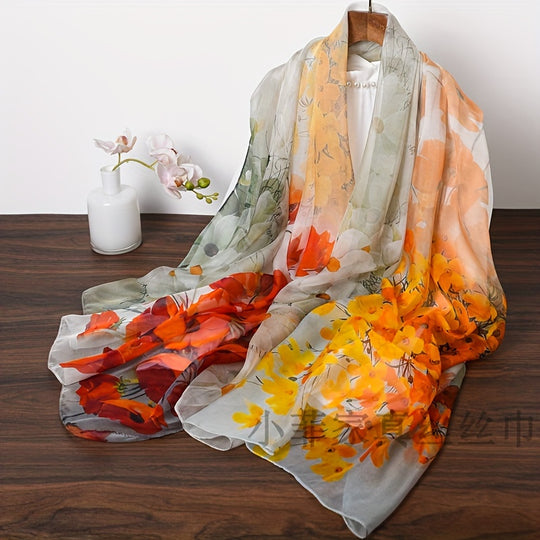 Lotte - Elegant Silk Scarf with Floral Print