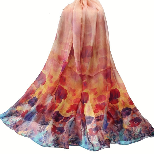 Olivia - Glamorous 100% Mulberry Silk Scarf with Vibrant Floral Print