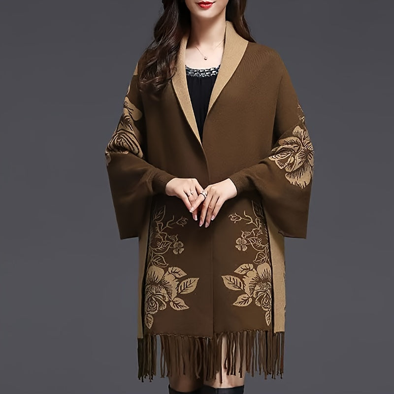 Elisa - Vintage Embroidered Polyester Scarf with Sleeves, Warm &amp; Stylish for Fall/Winter