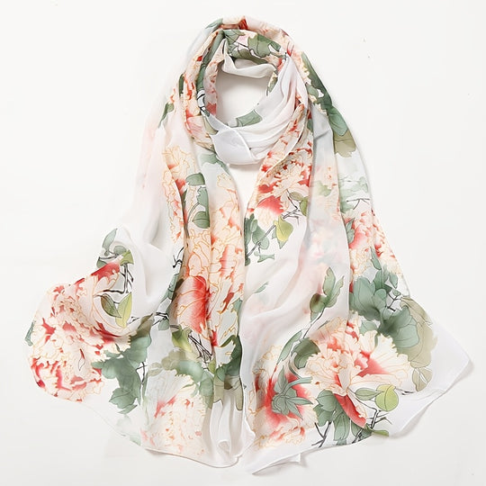 Anouk - Elegante Chiffon Sjaal met Pioenbloemenprint voor Dames