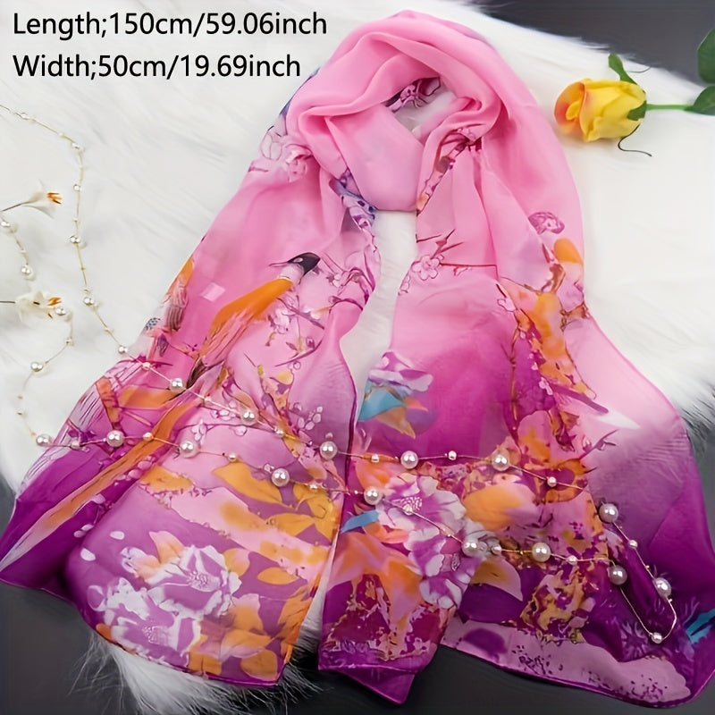 Iris - Elegant Thin Chiffon Scarf with Traditional Chinese Print