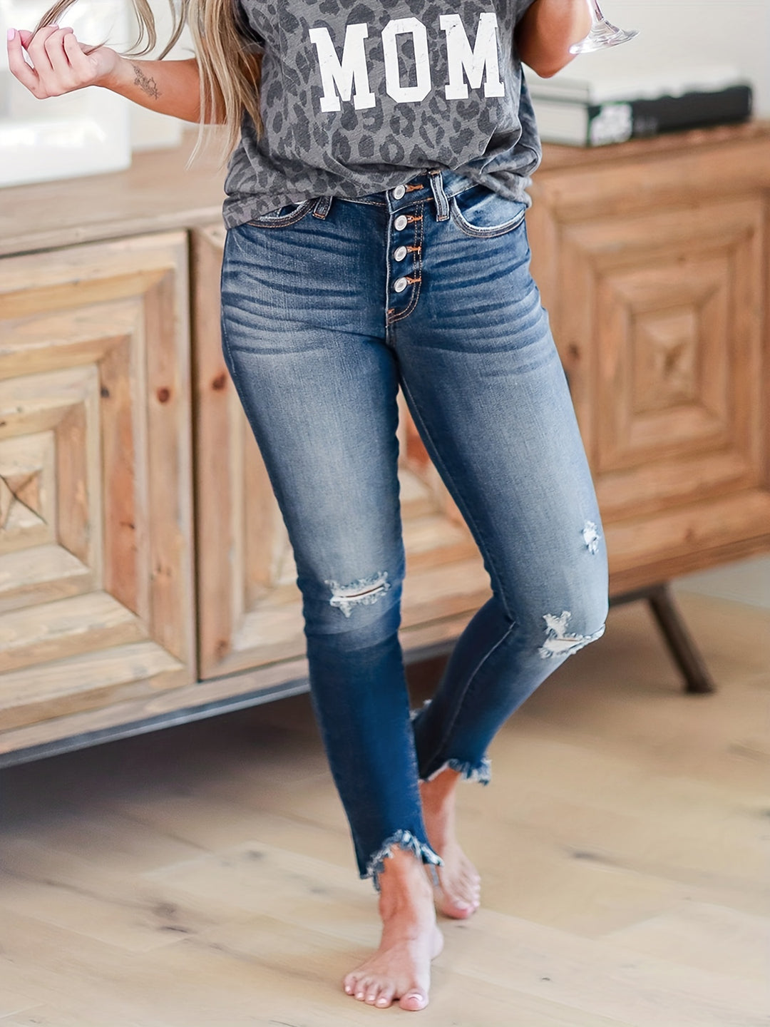 Laura - Dames High-Stretch Geripte Slim-Fit Jeans Voor Alle Seizoenen