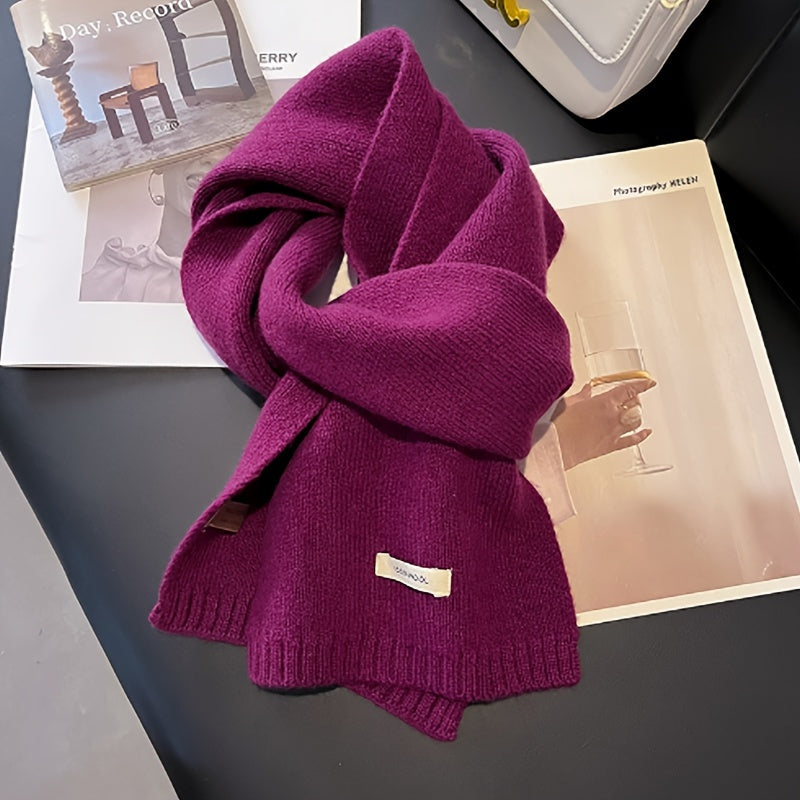 Fenna - 100% Wool Knitted Scarf in Solid Color