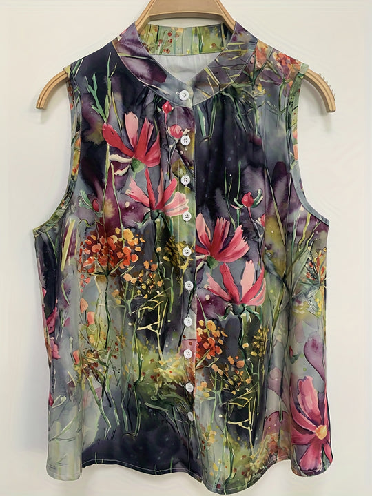 Annemieke - Sleeveless Blouse with Floral Print and Round Neck, Casual Women's Clothing 