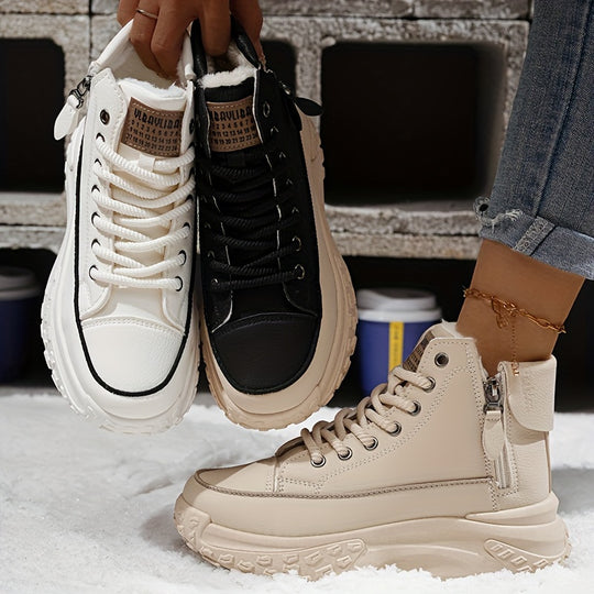 Livia - Dames Effen Pluche Laarzen, Platform, Lage Hak, Antislip Warme Winterlaarzen