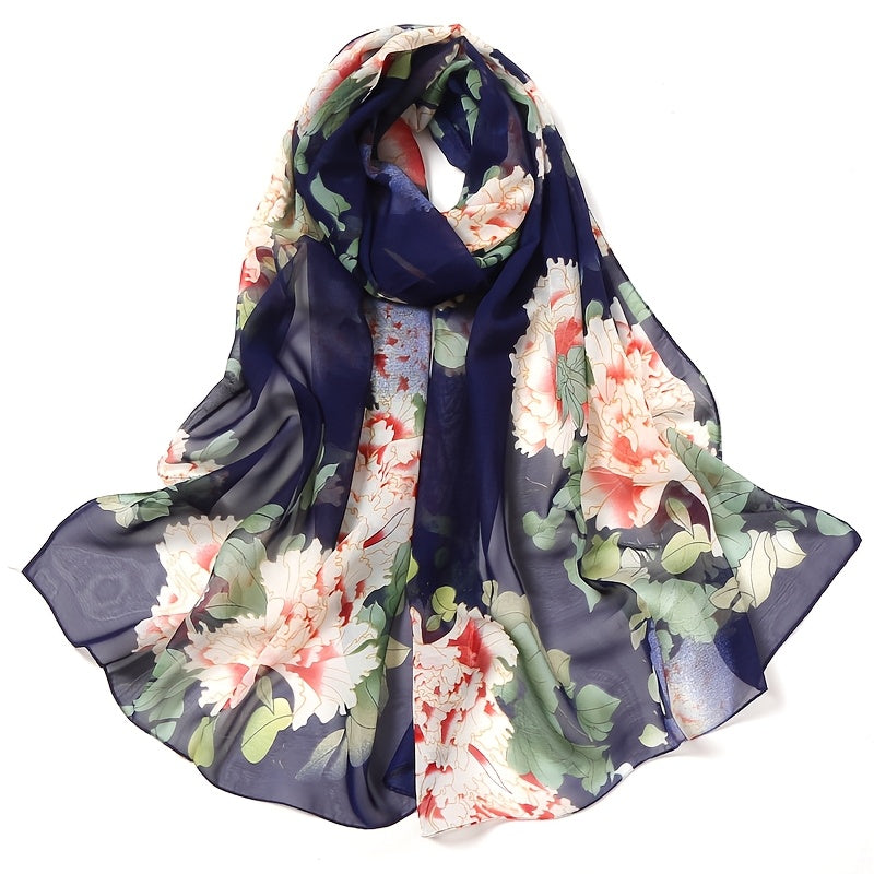 Anouk - Elegante Chiffon Sjaal met Pioenbloemenprint voor Dames