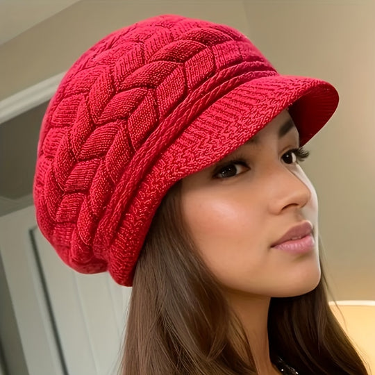 Eva - Stylish Knitted Beret Hat for Women - Lightweight &amp; Warm Fleece Lining