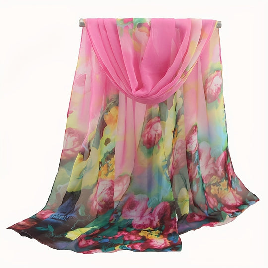 Eveline - Elegant Floral Print Polyester Scarf for Women