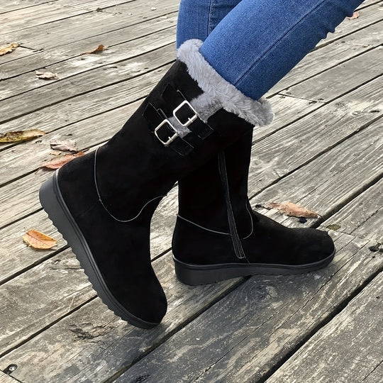 Merel - Fluffy Winter Boots with Platform and Thermal Lining