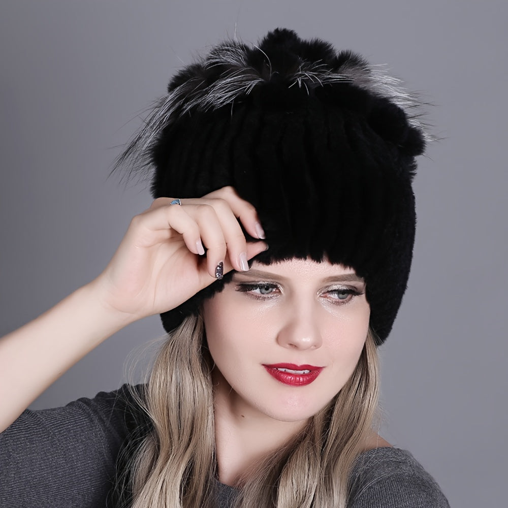 Sophie - Warme Gebreide Beanie van Nepbont | Trendy Wintermuts voor Dames