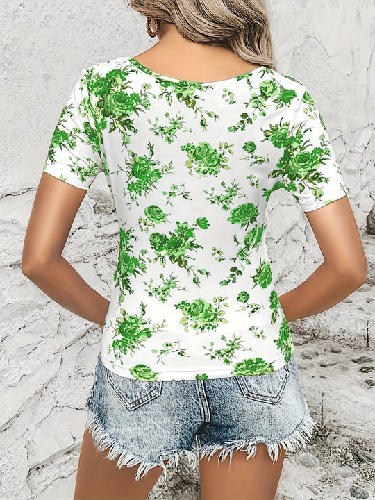 Elvira - Elegant T-shirt with floral print and round neck