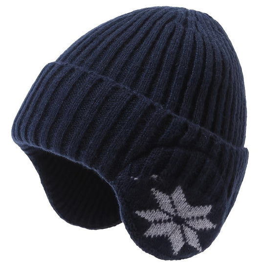 Thomas - Knitted Snowflake Hat with Earflaps for Winter Warmth