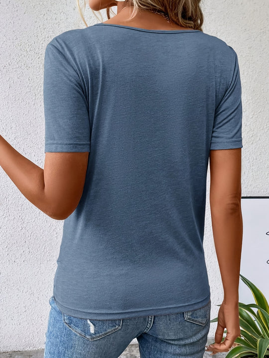 Lotte - T-shirt Met V-Hals en Gedraaide Zoom, Casual T-shirt Met Korte Mouwen