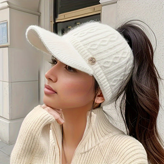 Isabelle - Warm Knitted Ponytail Baseball Cap for Women | Stylish Elegant Winter Cap